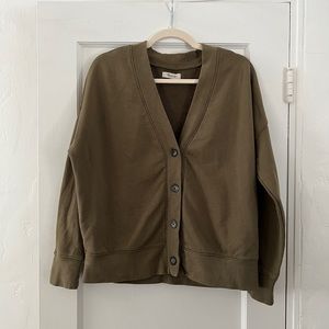 Madewell olive green terry cotton cardigan sweatshirt drop shoulder XS